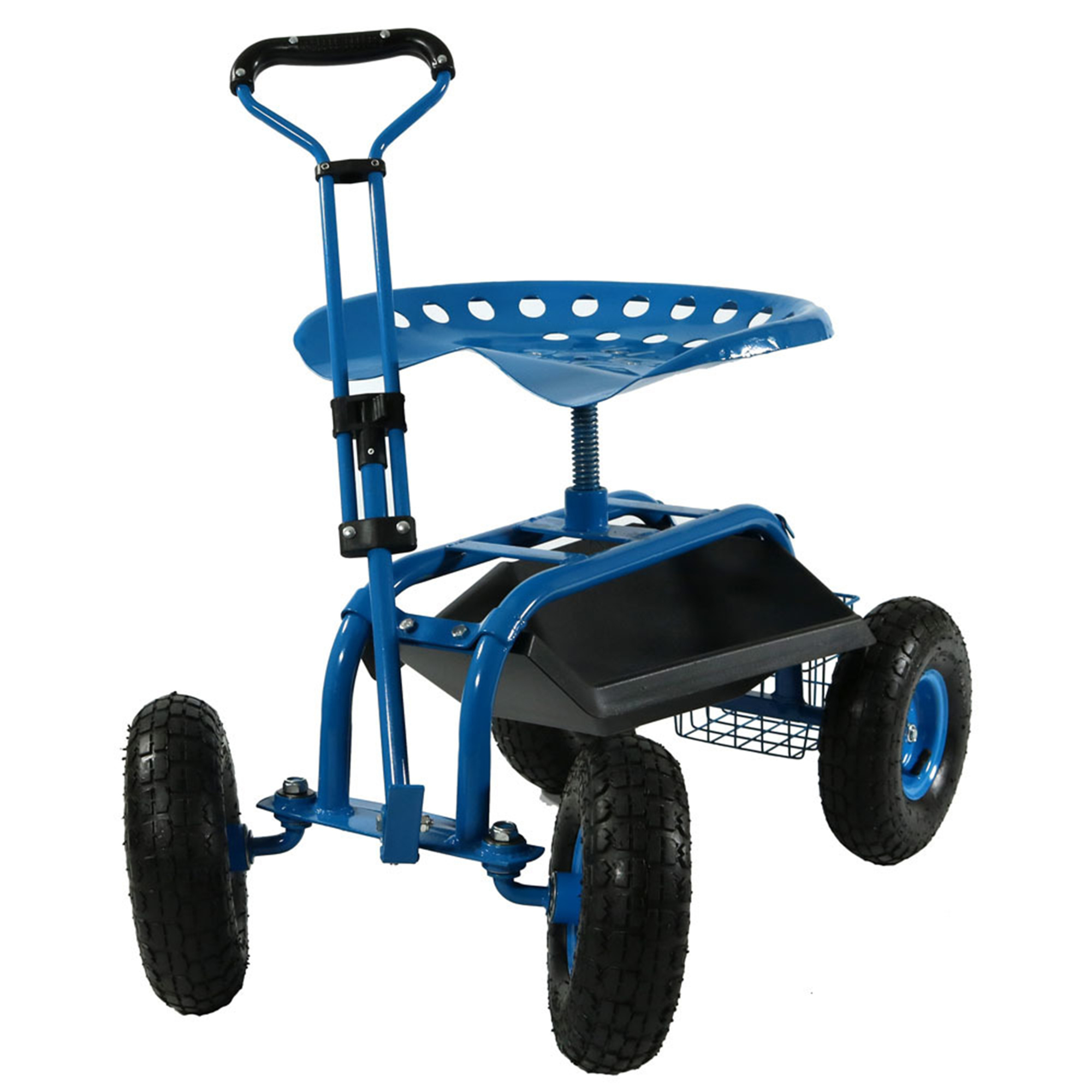 Sunnydaze Decor, Rolling Garden Cart with Swivel Seat - Blue, Load Capacity 300 lb, Model# QH-ESRC011-BL